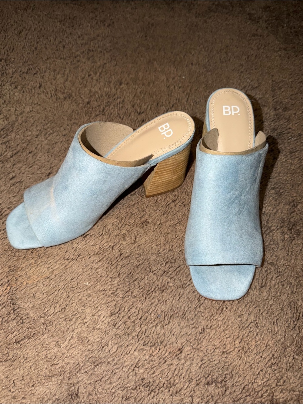 bp Light Blue Suede Open-Toe Block Heel Mules for Women